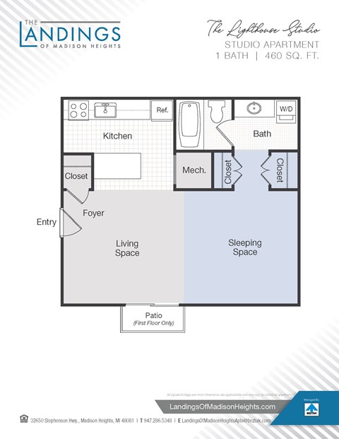 Floor plan for studio, 1 bath, 460 sqft